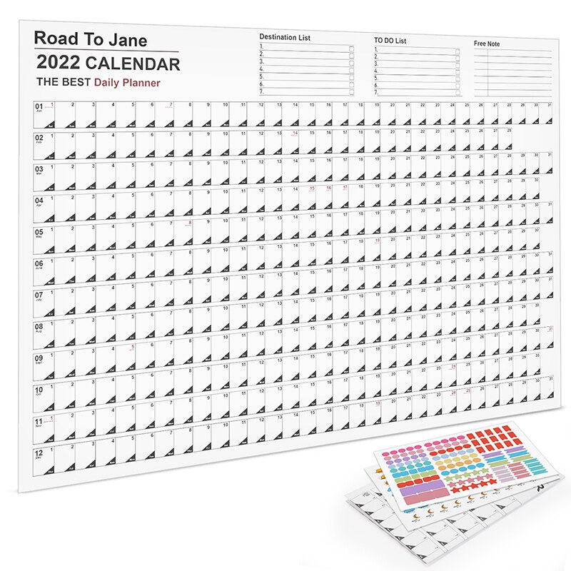 1 Pc 2022 Year Annual Plan Calendar Daily Schedule Sticker Dots Wall Planner Office School Supplies