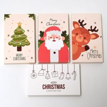 10 50pcs Merry Christmas Gift Cards Greeting Card Christmas Tree Stickers Cute Design For 2022 New