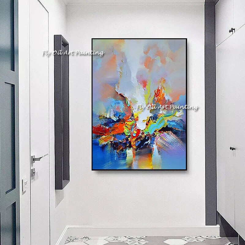 100 Handmade Modern Abstract Wall Art Colorful Canvas Thick Oil Knife Painting For Living Room Home 1