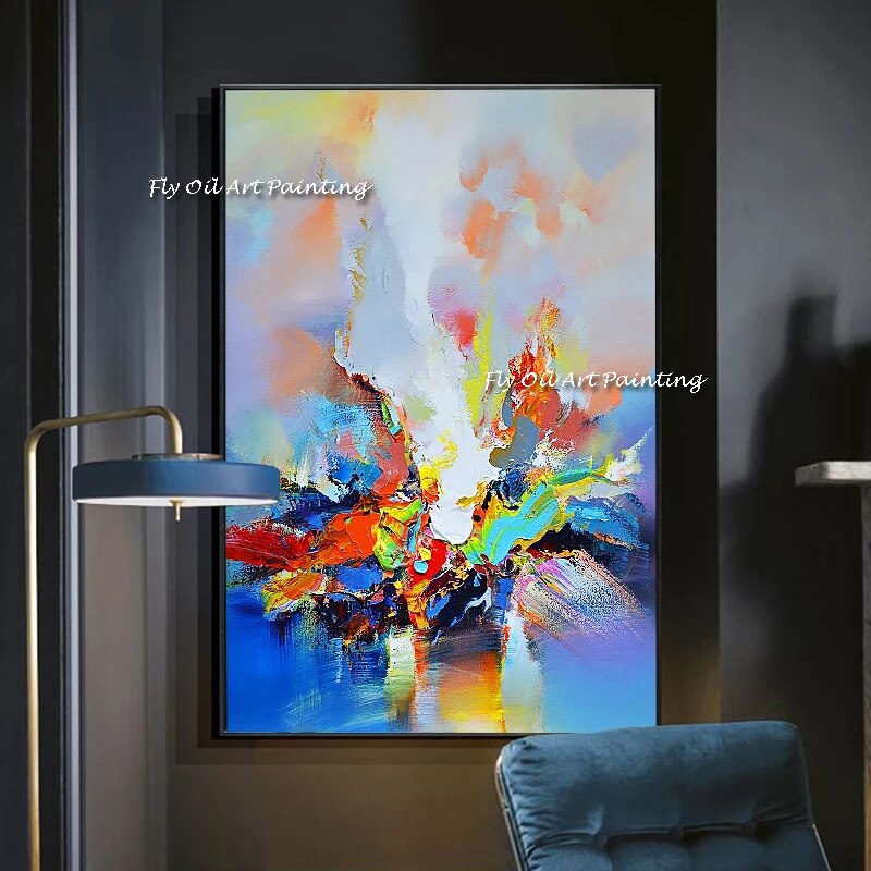 100 Handmade Modern Abstract Wall Art Colorful Canvas Thick Oil Knife Painting For Living Room Home