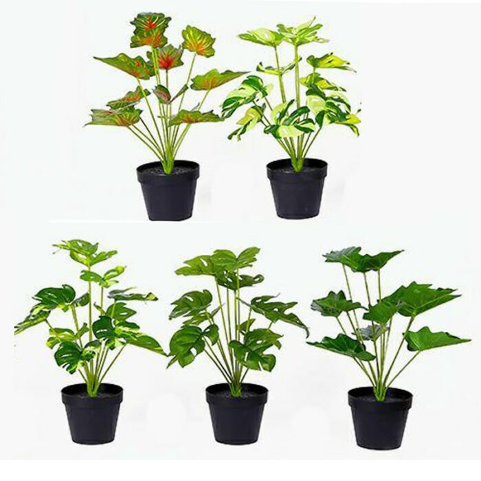12 Heads Artificial Green Plant Turtle Back Leaves Colored Calla Leaf Fake Green Plant Living Room 3