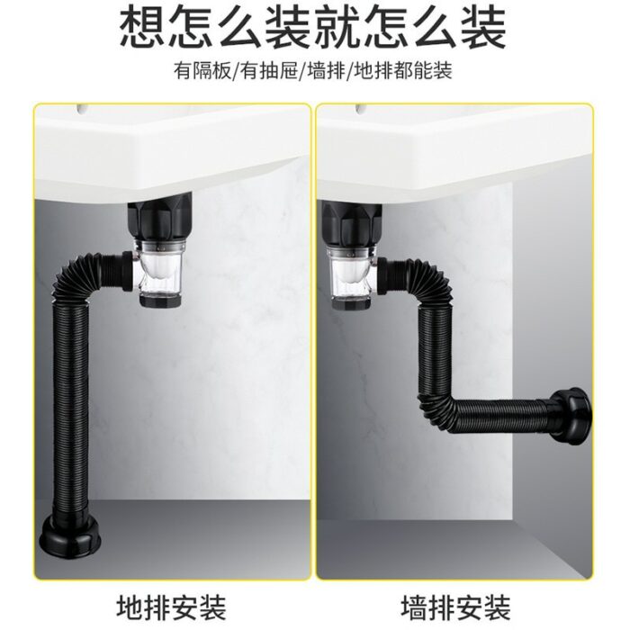 1pc Kitchen Sink Drain Pipe Flexible Stretchable Deodorant Strainer Pipeline Bathroom Washbasin Anti Blockage Accessories 3
