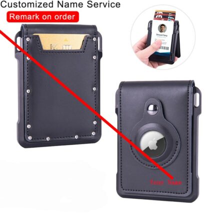 2022 Customized Name Airtag Men Wallet Genuine Leather Wallet Id Card Case Rfid Anti Theft Swipe