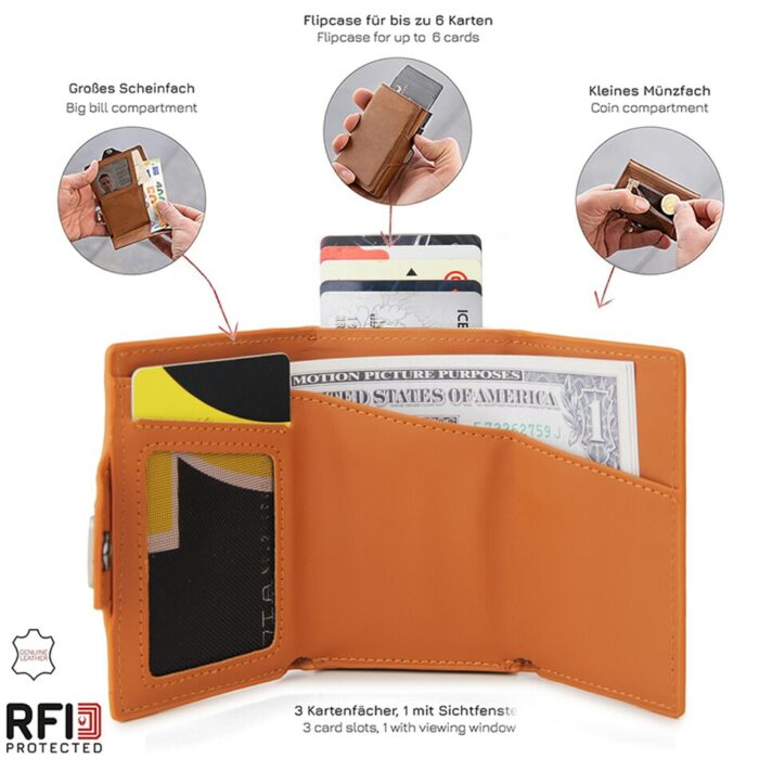 2022 Fashion Aluminum Credit Card Wallet Rfid Blocking Trifold Smart Luxury Leather Men Wallets Slim With 2