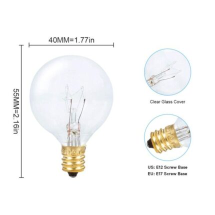 25pcs G40 String Light Bulb Replace 120v 220v Tungsten Bulb E12 Base Socket Holder Bulb For 1