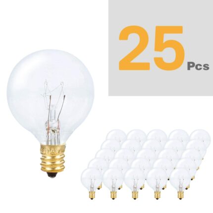 25pcs G40 String Light Bulb Replace 120v 220v Tungsten Bulb E12 Base Socket Holder Bulb For
