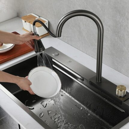 304 Stainless Steel Sink Flying Rain Multi Functional Faucet Sink Pull Faucet Kitchen Sink Manual Large 1