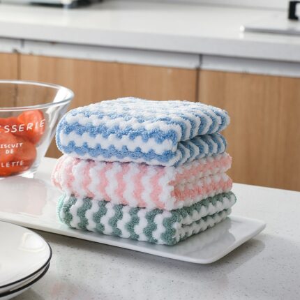 30x30cm 5 10pcs Kitchen Scouring Pad Towel Dishcloth Household Rags Gadget Microfiber Non Stick Oil Table 1