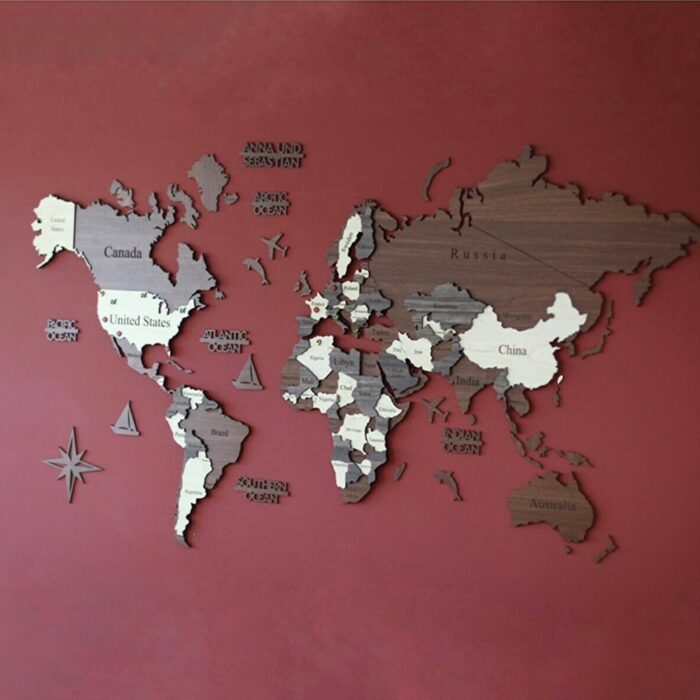3d Wooden World Map Decorative Hotel Office Living Room Wooden Wall Decor Europe Asian Continents Real 4