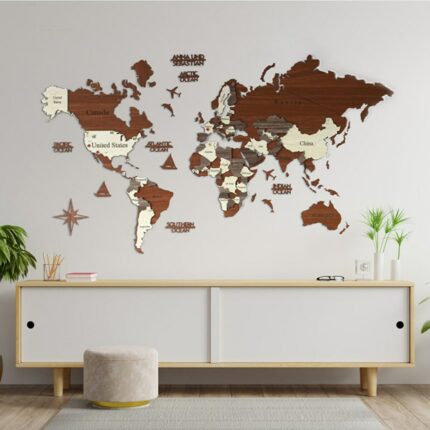 3d Wooden World Map Decorative Hotel Office Living Room Wooden Wall Decor Europe Asian Continents Real