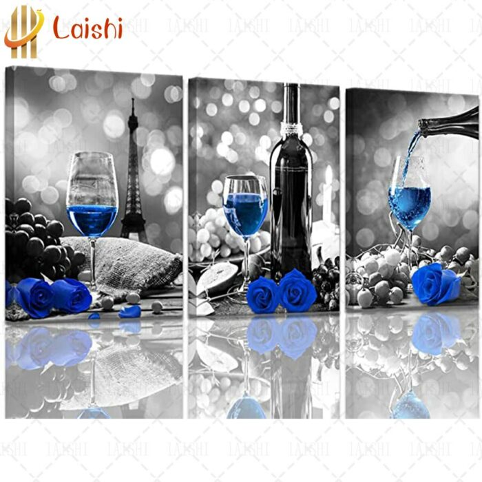 3pcs Diamond Embroidery Black And White With Blue Wine Painting Print Rose Art Restaurant Decoration Full.jpg