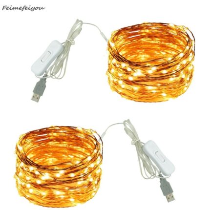 5 10m Silver Wire Led Light String Usb With Switch Holiday Fairy Wedding Party Lights Bedroom