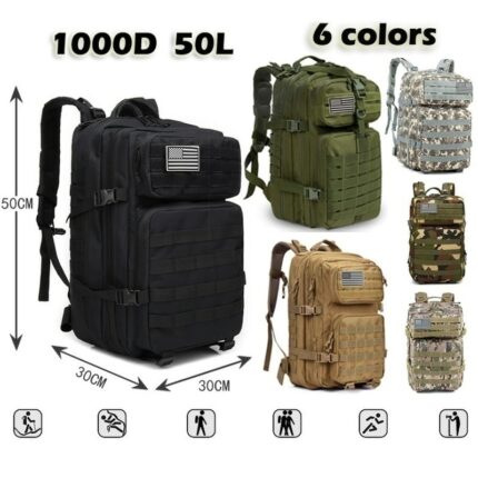 50l 1000d Nylon Waterproof Trekking Fishing Hunting Bag Backpack Outdoor Military Rucksacks Tactical Sports Camping Hiking 1