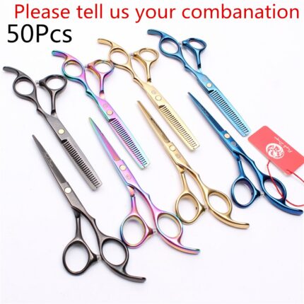 50pcs 5 5 6 0 Wholesale Purple Dragon Pro Hairdressing Scissors Cutting Scissors Thinning Shears Human