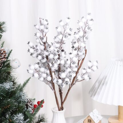 57cm Winter White Berry Branch Artificial Berries Fake Plant Branches For Wedding Home Office Party Tables 1
