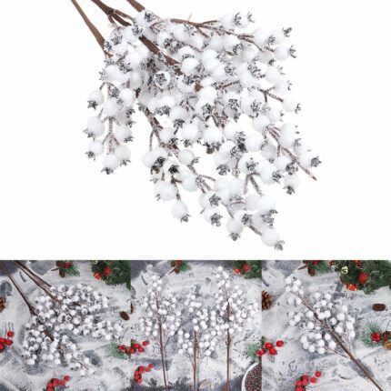 57cm Winter White Berry Branch Artificial Berries Fake Plant Branches For Wedding Home Office Party Tables