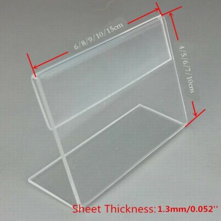 800pcs Transparent Five Size Choose L Shape Acrylic Plastic Table Sign Price Tag Label Display Paper