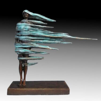 Abstract Strong Person Bronze Girl Statue In Strong Wind Female Body Figures Modern Art Sculpture Nordic
