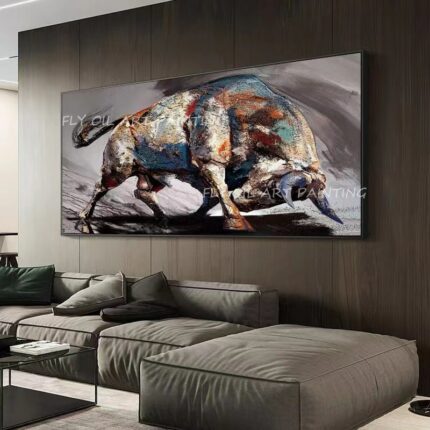 Animal Cow Colorful Handmade High Quality Canvas Painting Modern Picture For Living Room Aisle Fashion Wall 1