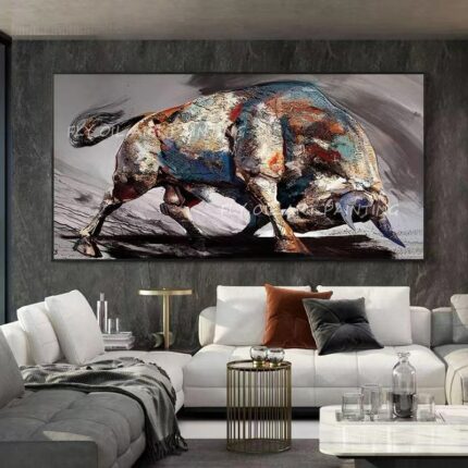 Animal Cow Colorful Handmade High Quality Canvas Painting Modern Picture For Living Room Aisle Fashion Wall