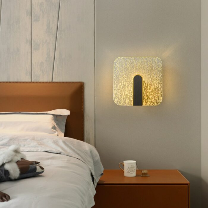 Bedroom Bedside Led Wall Lamp Modern Light Luxury Round Square Gold Indoor Background Decor Sconce Living 3
