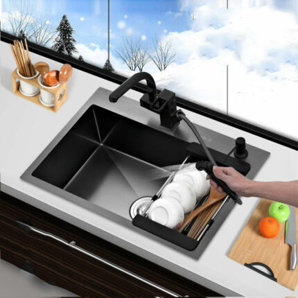 Black Kitchen Sink Above Counter Or Udermount Vegetable Washing Basin Sink Kitchen Black Stainless Steel Seamless 1