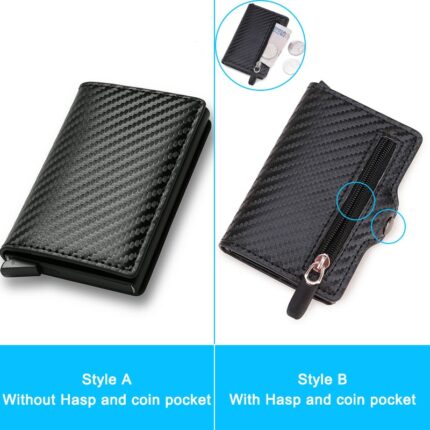 Carbon Fiber Rfid Card Holder Men Wallets Money Bag Zipper Coin Purse Small Leather Mini Slim 1