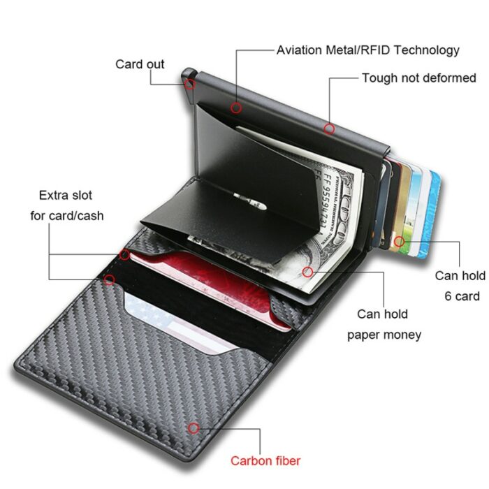 Carbon Fiber Rfid Card Holder Men Wallets Money Bag Zipper Coin Purse Small Leather Mini Slim 2