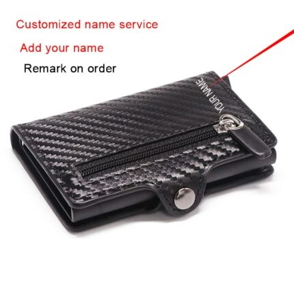 Customized Anti Theft Carbon Wallet Men Fiber Credit Card Holder Organizer Zipper Coins Pocket Rfid Card