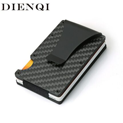 Dienqi Carbon Fiber Card Holder Mini Slim Wallet Men Aluminum Metal Rfid Magic Wallet Small Thin