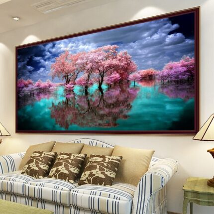 Diy 5d Diamond Painting Cherry Blossom Tree Scenery Full Diamond Embroidery Landscape Living Room Modern Art 1.jpg