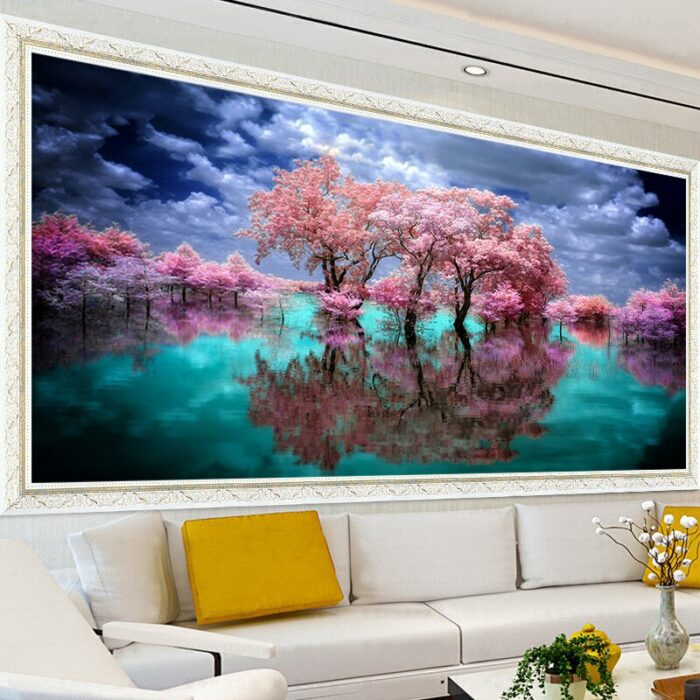 Diy 5d Diamond Painting Cherry Blossom Tree Scenery Full Diamond Embroidery Landscape Living Room Modern Art 2.jpg
