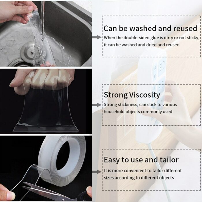 Double Sided Adhesive Tape Self Adhesive Tape Waterproof Transparent Glue Stickers Nano Tapes Kitchen Bathroom Home 3