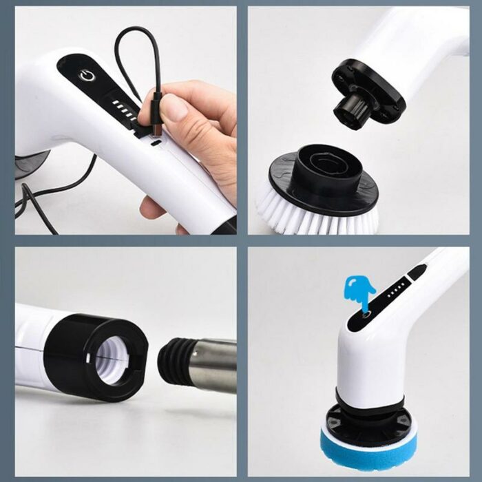Electric Cleaning Turbo Scrub Brush Multifunctional Long Handle Cordless Spin Scrubber Cleaning Brush Bathroom Accessories 4