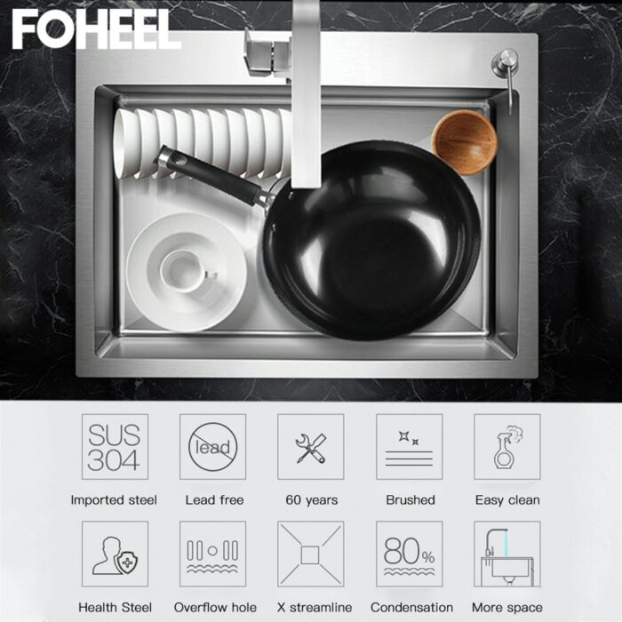 Foheel Stainless Steel Kitchen Sink Slot Dish Basin Kitchen Sink Drain Basket And Drain Pip Rectangular 5