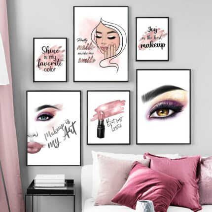 Fashion Nails Woman Hands Wall Art Print Canvas Painting Makeup Red Lips Nordic Poster Decor Pictures 1