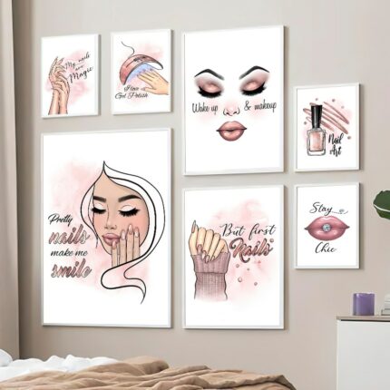 Fashion Nails Woman Hands Wall Art Print Canvas Painting Makeup Red Lips Nordic Poster Decor Pictures