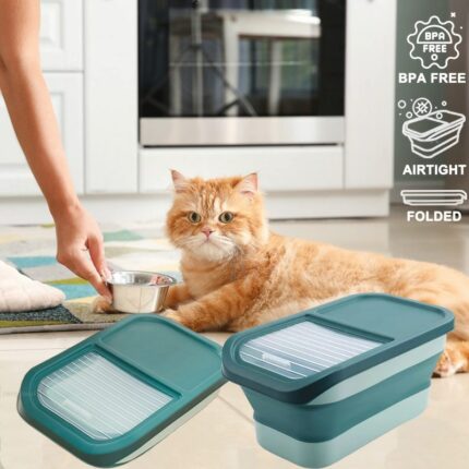 Foldable Pet Food Container Large Capacity Cat Food Containers With Measuring Cup Storage Sealed Jar Container 1.jpg