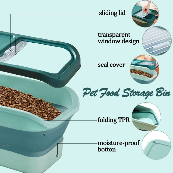 Foldable Pet Food Container Large Capacity Cat Food Containers With Measuring Cup Storage Sealed Jar Container 2.jpg