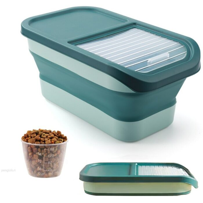 Foldable Pet Food Container Large Capacity Cat Food Containers With Measuring Cup Storage Sealed Jar Container.jpg