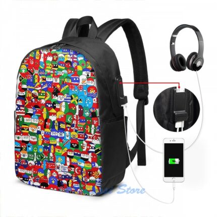 Funny Graphic Print Countryball Usb Charge Backpack Men School Bags Women Bag Travel Laptop Bag 1