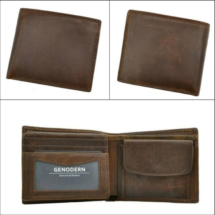 Genodern Cow Leather Men Wallets With Coin Pocket Vintage Male Purse Rfid Blocking Genuine Leather Men 3