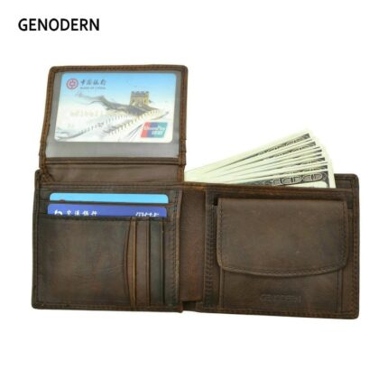 Genodern Cow Leather Men Wallets With Coin Pocket Vintage Male Purse Rfid Blocking Genuine Leather Men