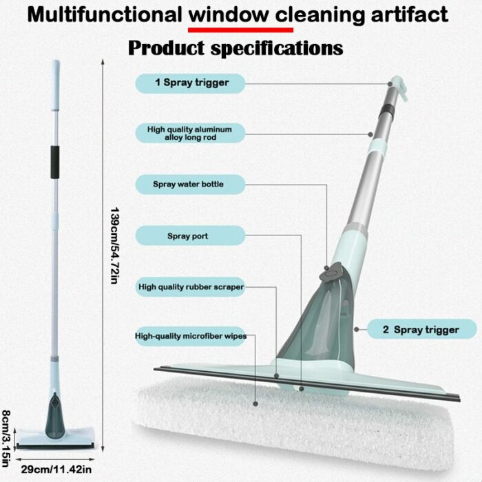 Glass Window Cleaning Washing Brushs With Spray Window Cleaner Brush Long Handle Glass Wiper Scraper Household 4