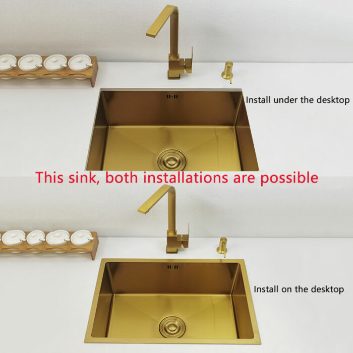 Gold Kitchen Sink 304 Stainless Steel Sinks Above Counter Or Undermount Installation Single Basin Bar Sink 4