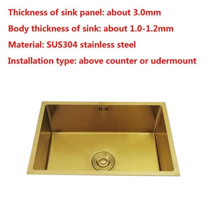 Gold Kitchen Sink 304 Stainless Steel Sinks Above Counter Or Undermount Installation Single Basin Bar Sink 5