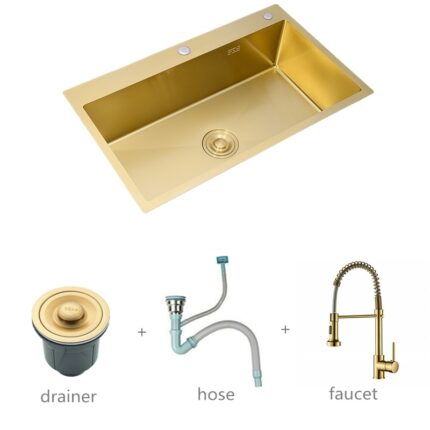Gold Kitchen Sink Above Counter Or Undermount 304 Stainless Steel Single Bowl Goldn Basket Drainer Soap 1