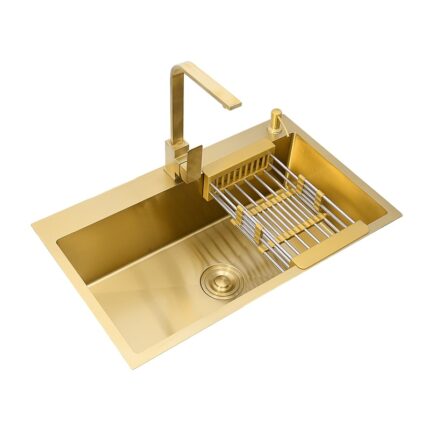 Gold Kitchen Sink Above Counter Or Undermount 304 Stainless Steel Single Bowl Goldn Basket Drainer Soap