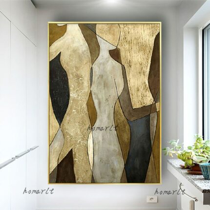 Gold Picasso Oil Painting On Canvas Handmade Mural Modern Metal Texture Wall Art Picture Office Bar 1