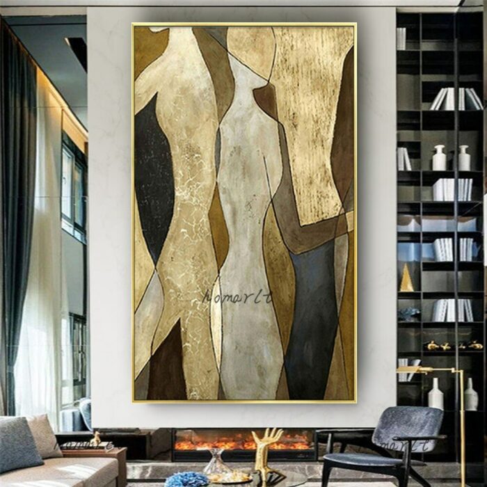 Gold Picasso Oil Painting On Canvas Handmade Mural Modern Metal Texture Wall Art Picture Office Bar 2